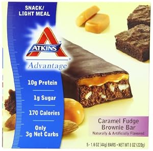 Atkins Advantage Caramel Bars, Fudge Brownie, 1.6-Ounce Bars, 5-Count (Pack of 3)