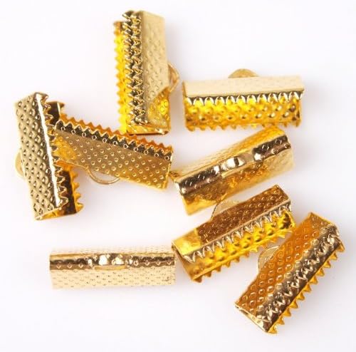 161446 Textured Golden Ribbon Bracelet Bookmark Pinch Crimp Clamp End Findings Cord Ends (100) 16x7mm