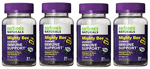 Zarbee's Naturals Children's Mighty Bee Gummies, Elderberry Immune Support Supplement with Vitamin C, Zinc - Berry, 21 Count 4 Pack