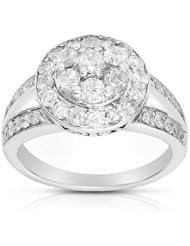 1 1/2 Carat Round Halo Cluster Diamond Ring in 14k White Gold