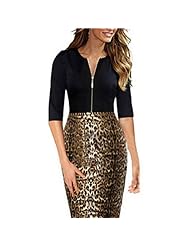 Elbow Length Sleeves Leopard Print Polyester Midi Dress 