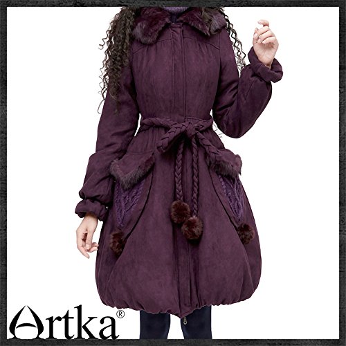 【オリジナルデザイン】森ガール/魔女スタイル/リアルラビットファー襟/編み込みベルト付きロング丈スエードコートma10621d