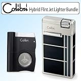 Colibri QTR827001 Hybrid Flint Jet Cigarette Lighter Bundle With Cigar Cutter Double Action Guillotine Punch