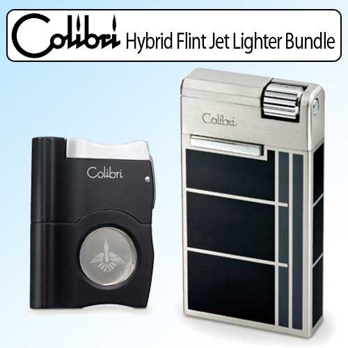 Colibri QTR827001 Hybrid Flint Jet Cigarette Lighter Bundle With Cigar Cutter Double Action Guillotine Punch