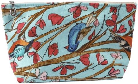 Dana Herbert Lily Medium Lined Cotton Cosmetic Bag Blue with Bird Print