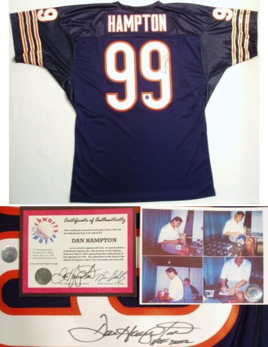 Dan Hampton Signed Navy Custom Throwback Jersey w/HOF 2002