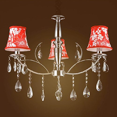 BYB® T8004-3 Modern 3-Light Chandelier, Arching Rectangular Arms, Polished Chrome Finish with Fabric Shades and K9 Optical Crystal Column Ornament