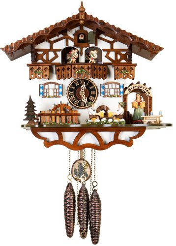 River City Clocks MD452-10 One Day Musical Cuckoo Clock with Dancers, Beer Drinkers, And Barmaid, 10-Inch Tall