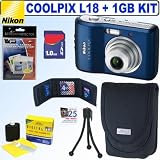 Nikon Coolpix L18 8MP Digital Camera (Navy) + 1GB Accessory Kit