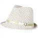 New Cotton Searsucker Plaid Belt Fedora Trilby Hat Light Khaki Small / Medium