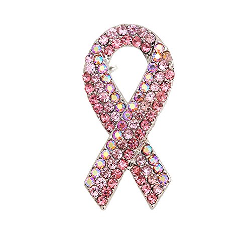 Crystal Embedded Breast Cancer Awareness Pink Ribbon Brooch