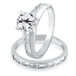 Bling Jewelry Sterling Silver 1.5-ct Diamond CZ Baguette Channel Set Engagement Wedding Ring Set Size 6