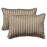 Pillow Perfect Outdoor Brown/Beige Striped Sunbrella Toss Pillows, Rectangle, 2-Pack