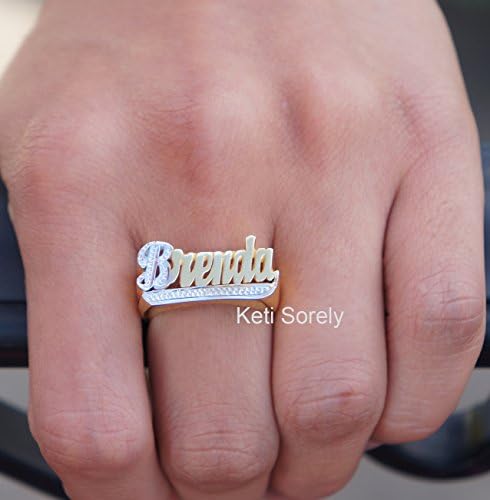 Personalized Name Ring - Two Tone 3d Name Ring with Yellow&amp; White Gold- Bling Jewelry (8)