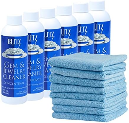 Blitz Concentrated Jewelry Cleaning Solution, with Highly Absorbent Premium fiber Cloths, Jewelry Cleaning Kit (6 BLITZ 8 CLOTH)