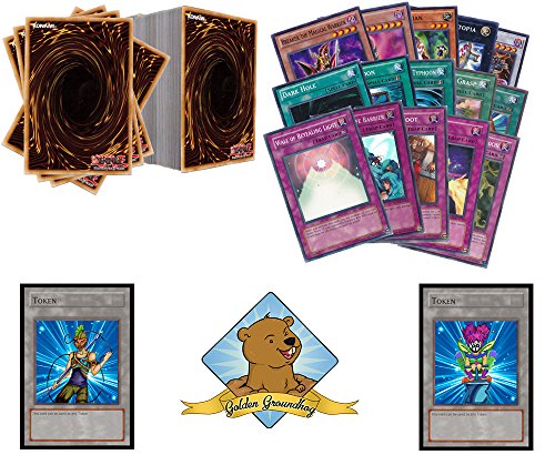 100 Assorted Yugioh Cards! Featuring All Rares, Holos, and Foils! Comes in YGO Tin or Cardboard Storage Box! No Duplication! Includes 2 Custom Golden Groundhog Token Counters!