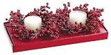 Set of 2 Red Berry Votive Candle Holder Centerpiece Rings with Candles