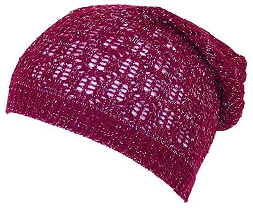 D&Y Women's Loose Shimmery Lightweight Ladder Stitch Knit Skull Cap (One Size)