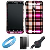 Pink Plaid Design Front and Back Snap On Hard Shell Phone Protector Case fo ....