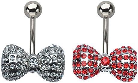 (2pcs) Red and Clear Gemmed bow Tie Navel Rings
