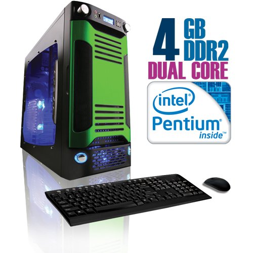 CybertronPC X-Sniper SINN4120BUBGU, Black/Green, Intel Pentium Dual-Core 2.6GHz, 4GB DDR2, 500GB HDD, DVDRW, Nvidia GeForce 9400GT, 400 Watt Power Supply, Windows 7 Ultimate 64-bit, 1 Year Parts & Labor Warranty