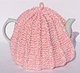 Knit Tea Cozy Cosy Handmade Washable Pink and Cream