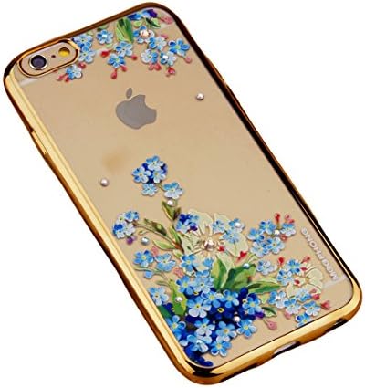 Iphone 6s 6 Case,soft Flexible TPU Electroplate Transparent Bling Flower Crystal Rhinestone Diamond Skin Scratch-proof Protective Case for Apple 4.7 Inch (Orchids)