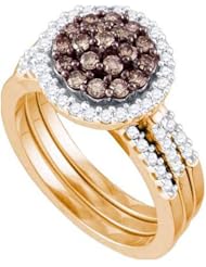 1.09CTW COGNAC DIAMOND FLOWER BRIDAL SET