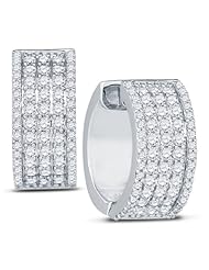 10K White Gold Round Brilliant Cut Diamond - Huggies Channel Set Round Circle Hoop Earrings - (1.66 cttw.)