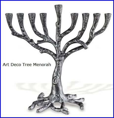 Art Deco Candle Menorah Rustic Silver Finish Tree of Life Chanukkiah Fits Standard Chanukah Candles - Collectible Artistic Menorah for Judaic Display