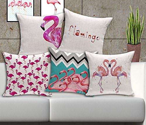 Flamingo Cotton &amp; Linen Pillowcase Decorative Throw Pillow Cover (1)