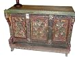 18c Antique Jaipur Colorful Tribal Carved Floral Chest Sideboard Damchiya 48x36x16