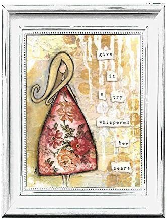 Mixed media art print - 8x10 - shabby French girl - give it a try whispered her heart - motivational inspirational quote, girls room, wife gift, sister gift, daughter gift