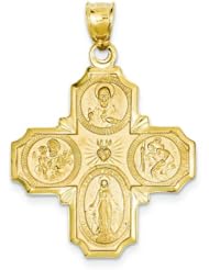 14K Gold Four Way Last Rites Cross Medal Charm