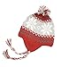 Handmade Crochet Beanie Hat Snowflakes Pattern Red & Gray with Earflaps