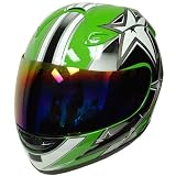 Motorcycle Street Bike Green Star Full Face Adult Helmet