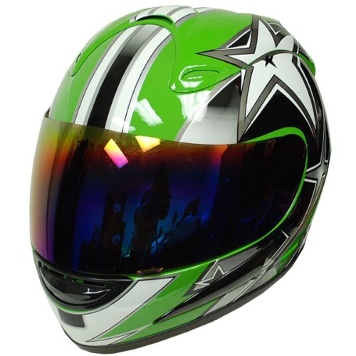 Motorcycle Street Bike Green Star Full Face Adult Helmet