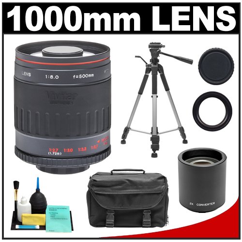 Vivitar 500mm f/8.0 Series 1 Multi-Coated Mirror Lens with 2x Teleconverter (=1000mm) + Tripod + Case + Accessory Kit for Pentax K20D, K200D, K2000, K10D, K100D Super, K110D, K-7 & K-x Digital SLR Cameras