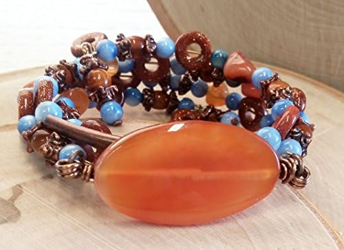 Orange Blue Beaded Boho Wrap Bracelet For Women Gift From Mom Christmas