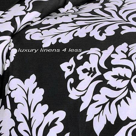 Modern Toile Damask Black and White Duvet Cover Set Full/Queen