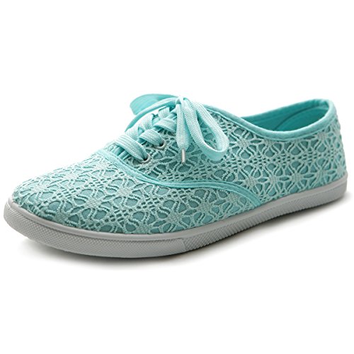 Ollio Women's Ballet Shoe Lace Up Sneaker Canvas Flat