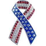 American Flag Patriotic Ribbon USA Pins Austrian Crystal Pin Brooch