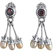 Sterling Silver Garnet & Freshwater Cultured Peach Pearl Drop Earrings by Sajen