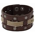 Fossil Herren-Armband Leder braun Textil beige Druckkn�pfe 19+3 cm JF86959040