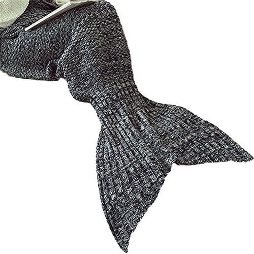 Mermaid Tail Blanket Crochet for Adult Teens Living Room Bedroom Sofa Super Soft Scales Blankets Sleeping Blankets, 78"x43" (78"x43", Grey)