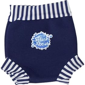 Splash About neoprene Happy Nappy (swim nappy), Navy with Navy & White stripe rib, XX Large (toddler)