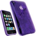 igadgitz Etui Poche en Gel cristal durable TPU (polyur�thane thermoplastique), Housse Coque de couleur Pourpre, avec motif papillon pour Apple iPhone 3G & 3GS 8 go gb 16 go gb 32 go gb & 64 go gb + protecteur �cran