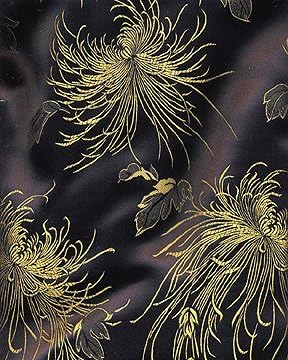 45" Chinese Brocade Fabric, Floating Mums - Black - by the yard