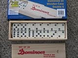 IMAGE OF Set of 28 Double Six Dominoes with Brass Spinners in Wooden Case