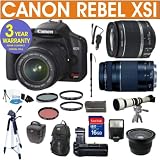 Brand New Canon Rebel XSI Digital Camera + Canon 18-55mm IS Lens + Canon 75-300mm Zoom Lens + Vivitar 650-1300mm Lens + .40x Fisheye Lens + Digital Power Grip + 16GB Memory Card + 3 Year Celltime Warranty